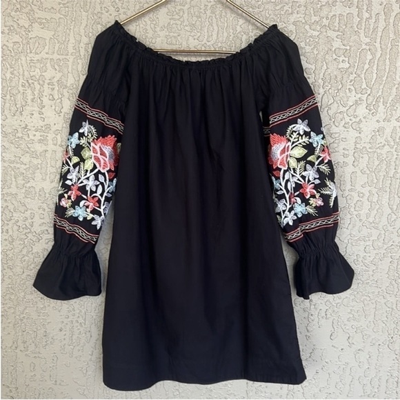 Free People Fleur Du Jour Floral Embroidered Off The Shoulder Mini‎ Dress - Picture 6 of 11